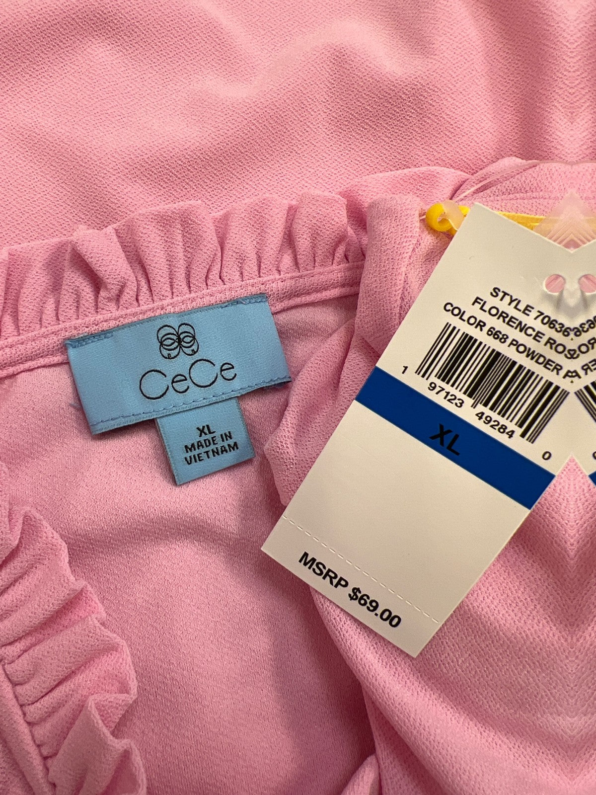 CeCe Women’s Pink Florence Rose Ruffle Trim Long Sleeve Blouse - XL