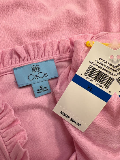 CeCe Women’s Pink Florence Rose Ruffle Trim Long Sleeve Blouse - XL