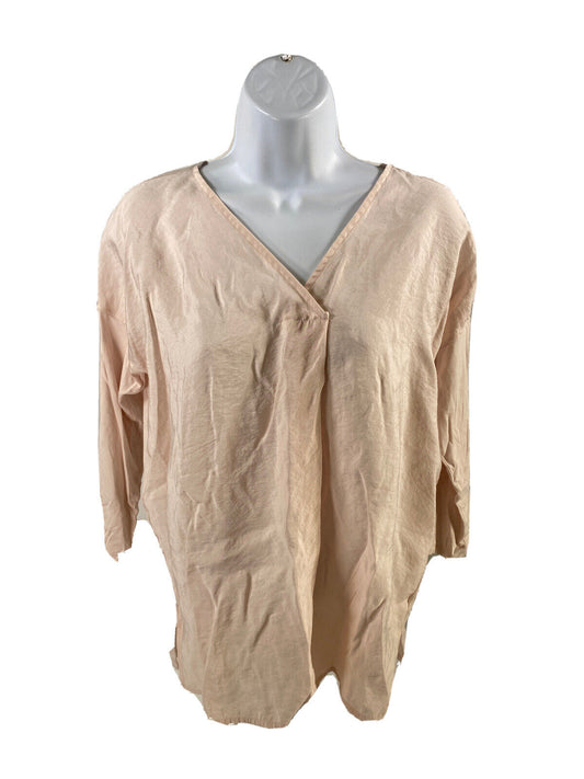 J.Jill Women's Pink 3/4 Sleeve V-Neck Blouse - XS