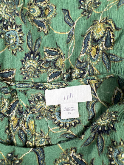 J.Jill Women’s Green Paisley 3/4 Sleeve Button Up Blouse - XS