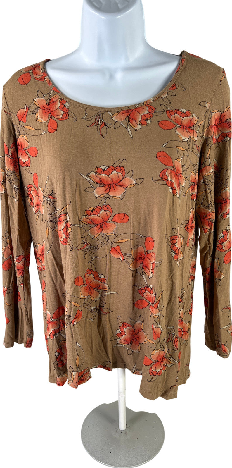 J.Jill Women’s Brown Floral Wearever Collection Long Sleeve Shirt - M Petite