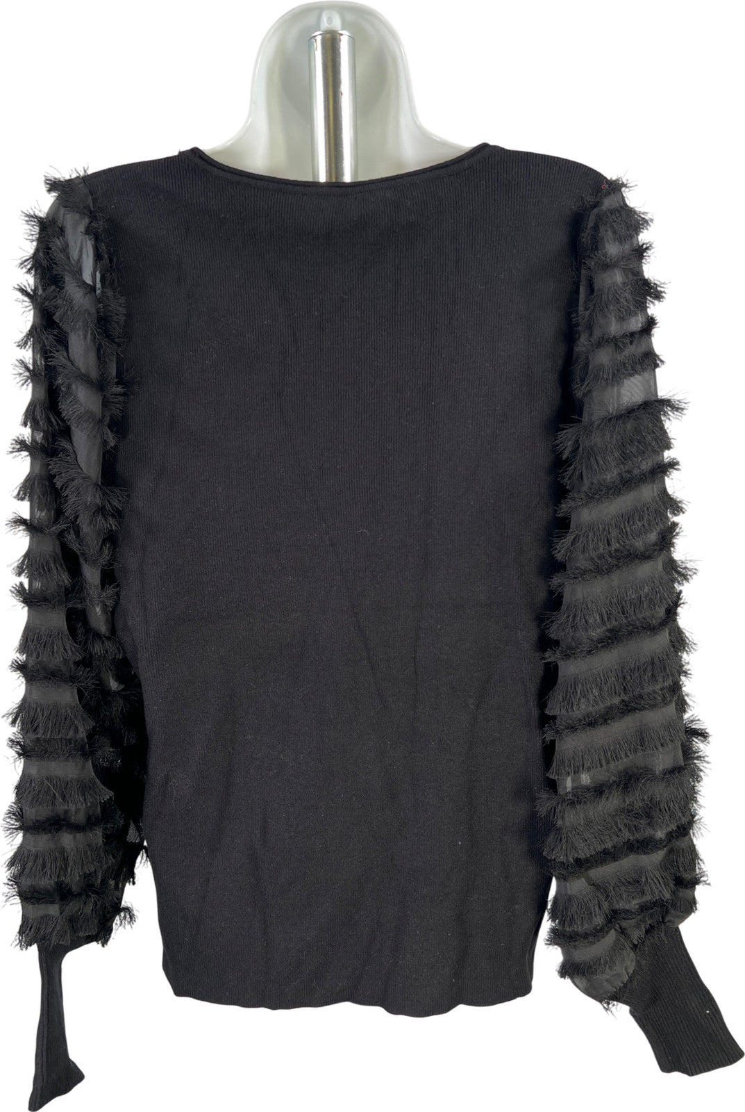 Sioni Milano Women’s Black Semi Sheer Fringe Sleeve Sweater - M
