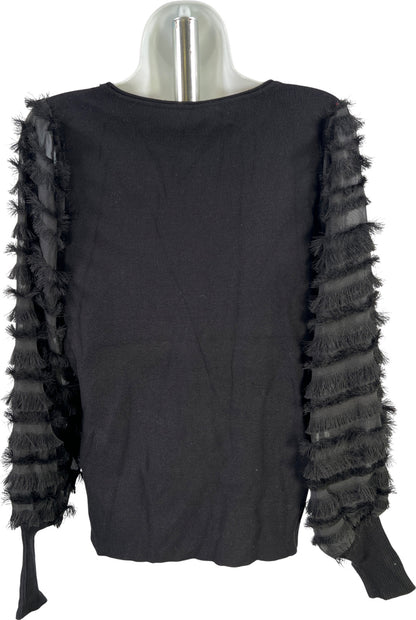Sioni Milano Women’s Black Semi Sheer Fringe Sleeve Sweater - M