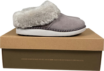 Olukai Women’s Mist Gray Fog Suede KUI Shearling Trim Slippers - 5