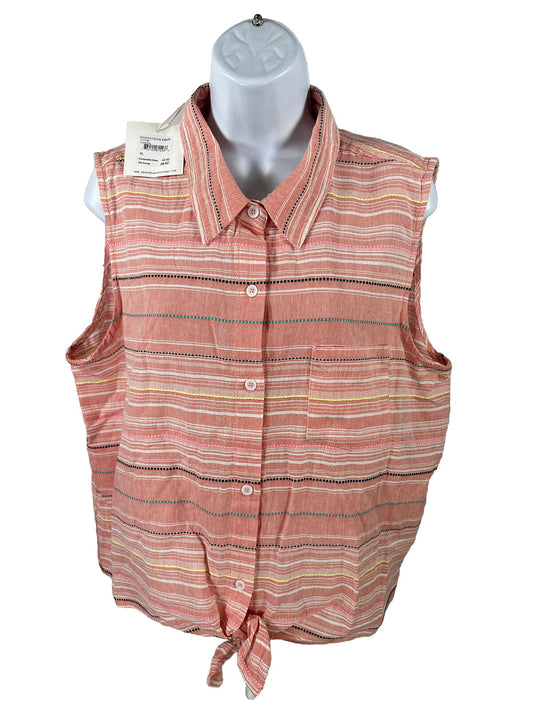 NEW Beach Lunch Lounge Women's Pink/Coral Sleeveless Button Up Shirt - XL