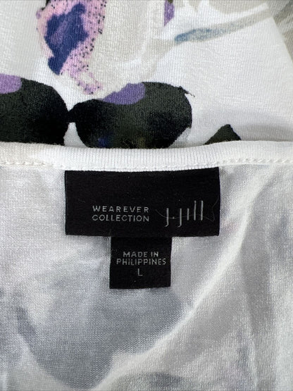 J.Jill Wearever Collection Women's White Floral Sleeveless Tank Top - L