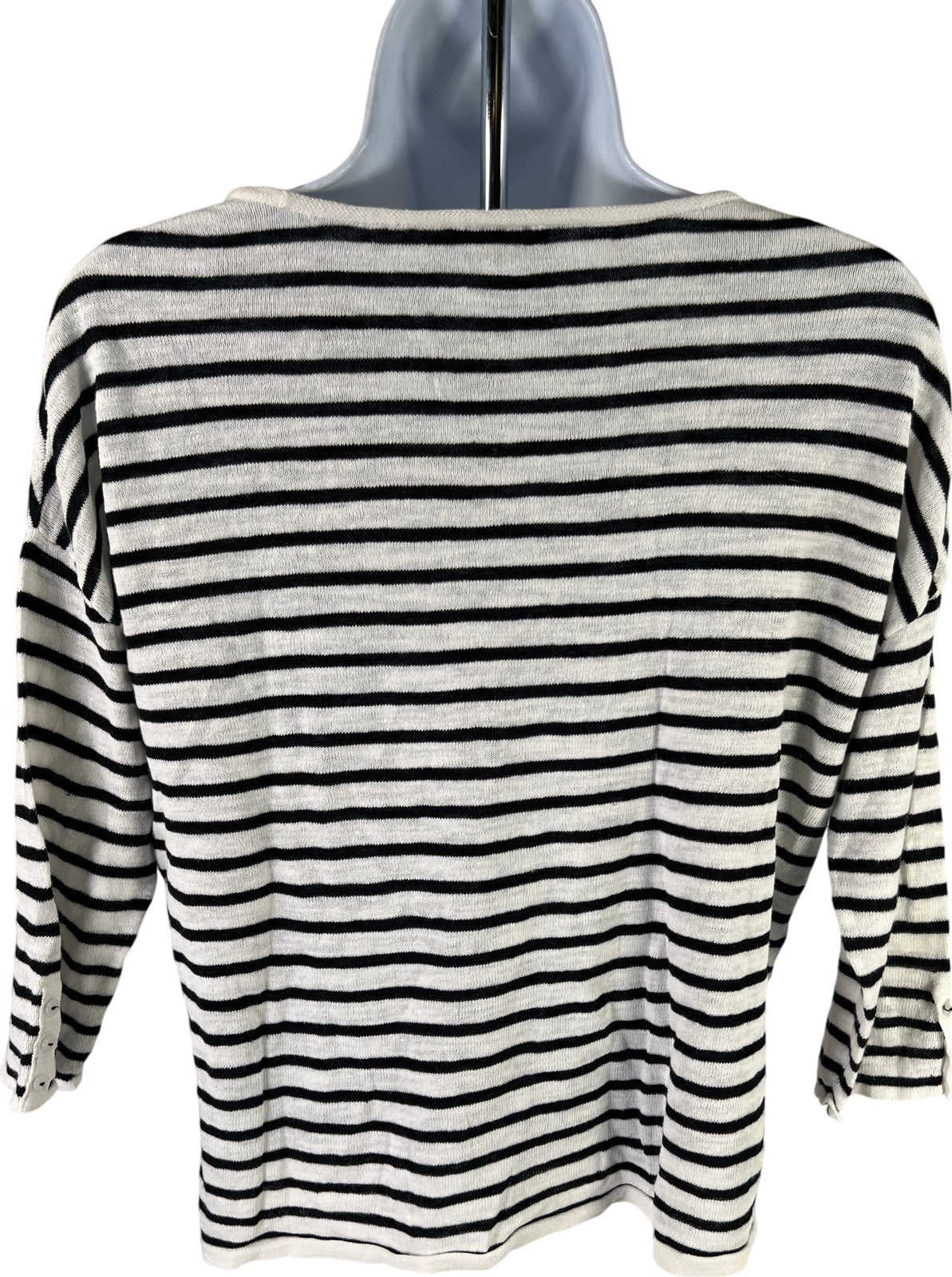 J.Jill Women’s White/Black Striped Linen Blend 1/2 Sleeve Pullover Shirt - XS