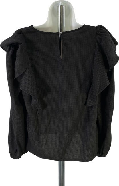 Madewell Women’s Black Ruffle Front Long Sleeve Blouse - M