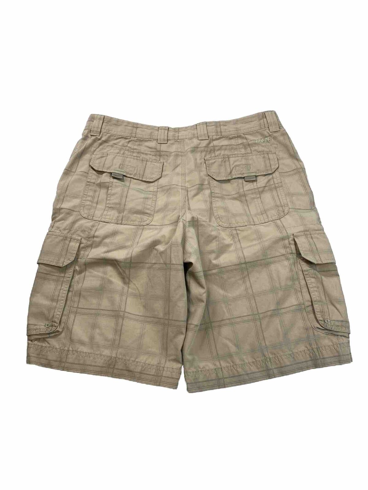 Koppen Men's Beige Plaid Cotton Blend Cargo Shorts - 36