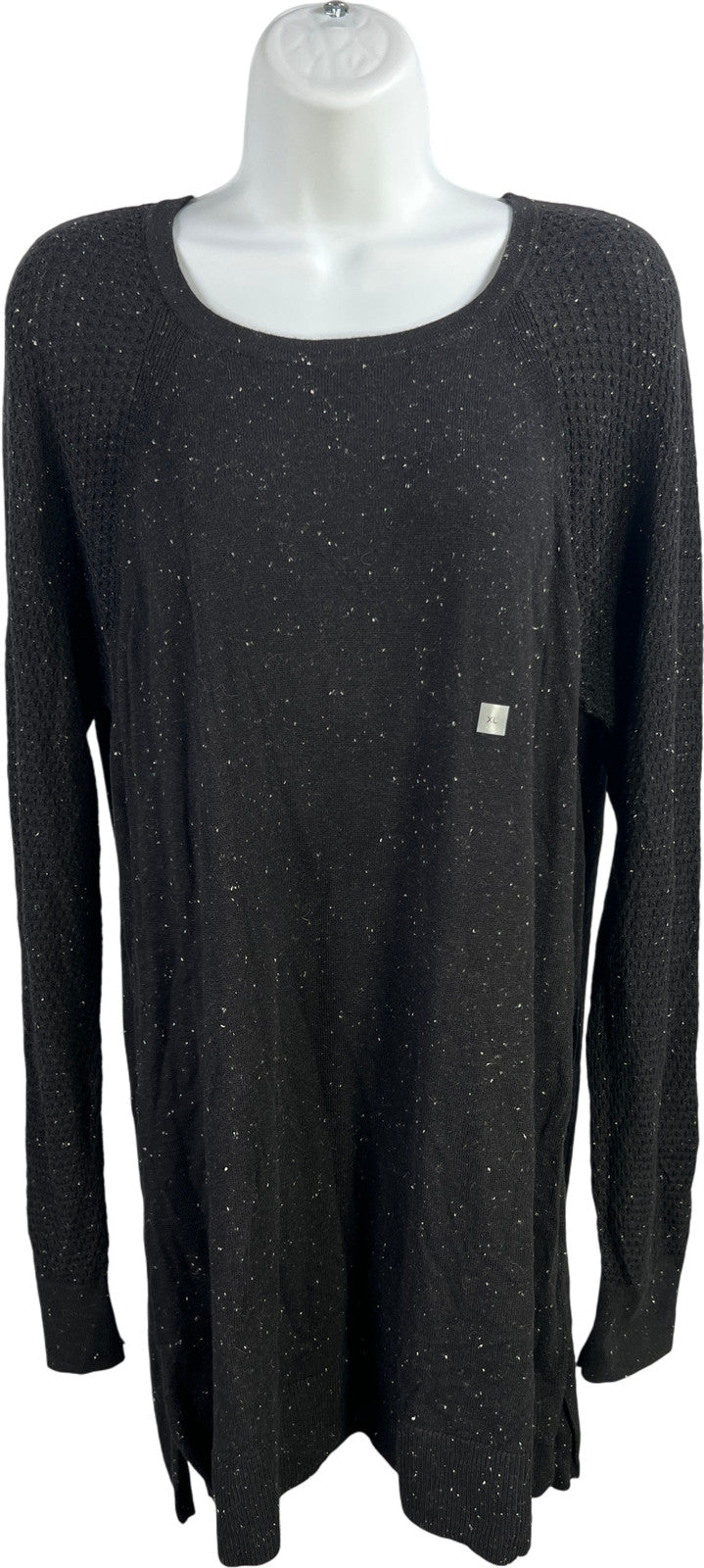 LOFT Women’s Black Waffle Knit Sleeve Long Sleeve Sweater - XL