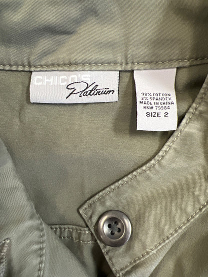 Chico’s Platinum Women’s Green Long Sleeve Button Up Jacket - 2/US L