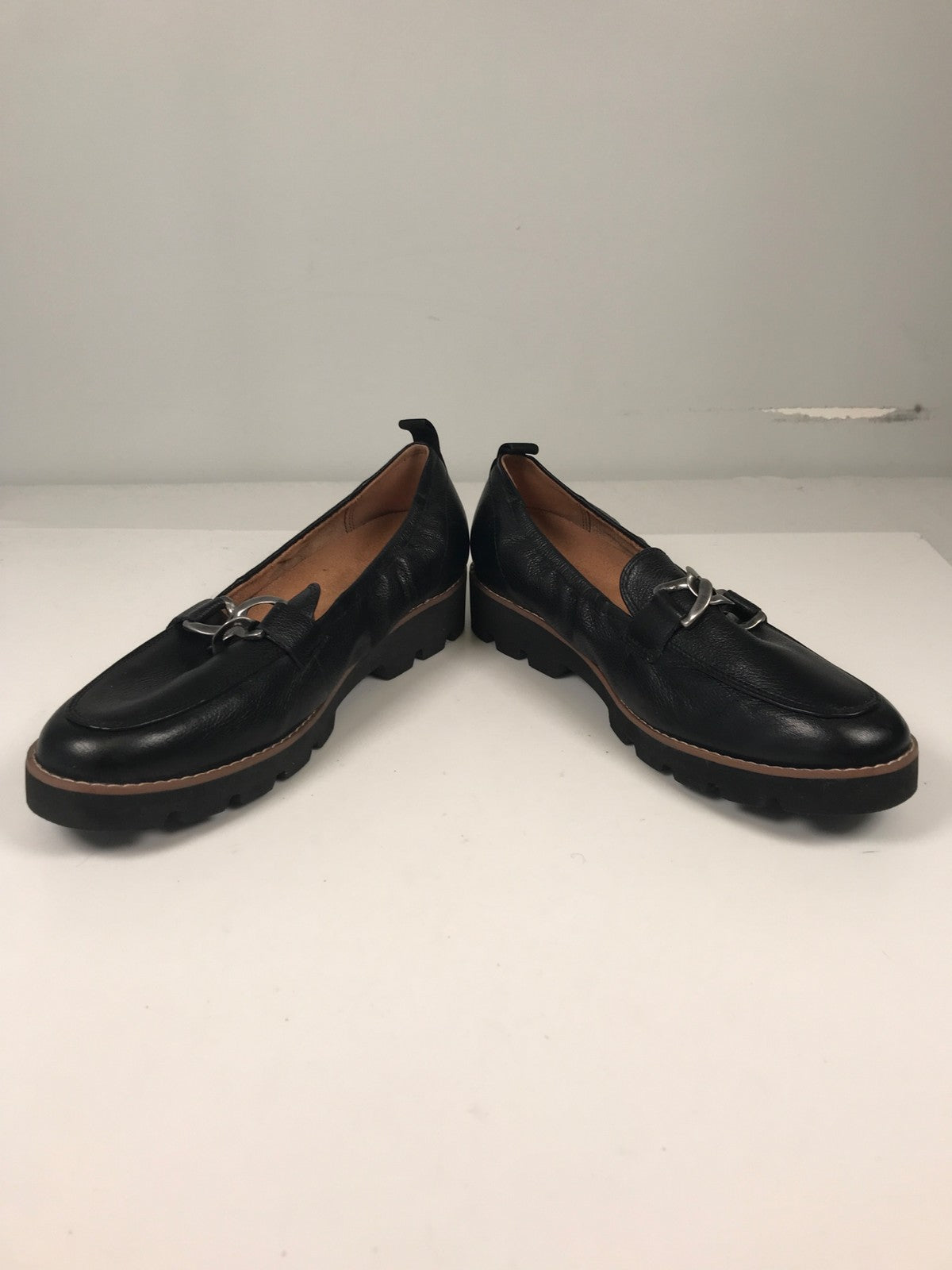 Visonic Women’s Black Leather Cynthia Slip On Platform Loafers - 7.5