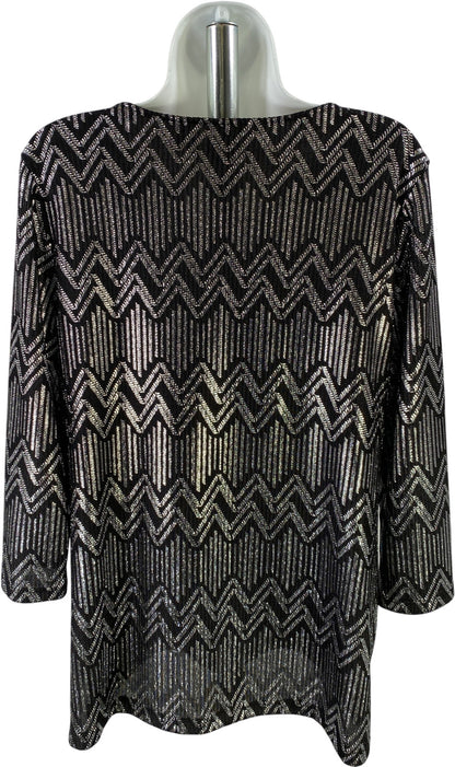 Chico’s Women’s Black/Silver Metallic 3/4 Sleeve Blouse - 1/US M
