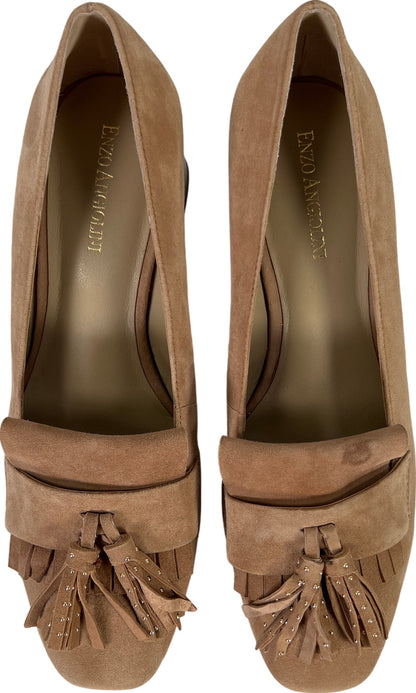 Enzo Angioini Women&#39;s Beige Fringe Block Heels - 7