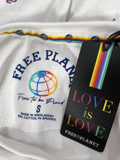 NEW Free Planet Men's White Flamingo Pride Rainbow T-Shirt - S