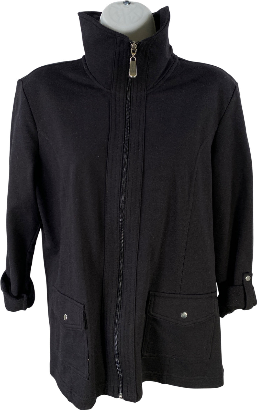 Croft and Barrow Women’s Black Roll Sleeve Full Zip Sweatshirt Jacket - Petite L
