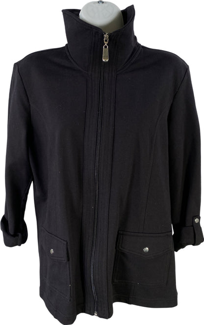 Croft and Barrow Women’s Black Roll Sleeve Full Zip Sweatshirt Jacket - Petite L