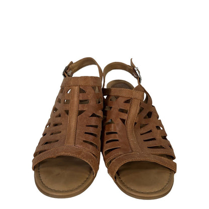 BOC Women's Brown Leather Strappy Open Toe Block Heel Sandals - 7M