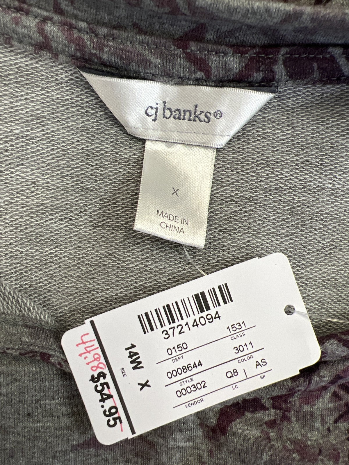 CJ Banks Women’s Gray/Purple Long Sleeve V-Neck Shirt - 14X