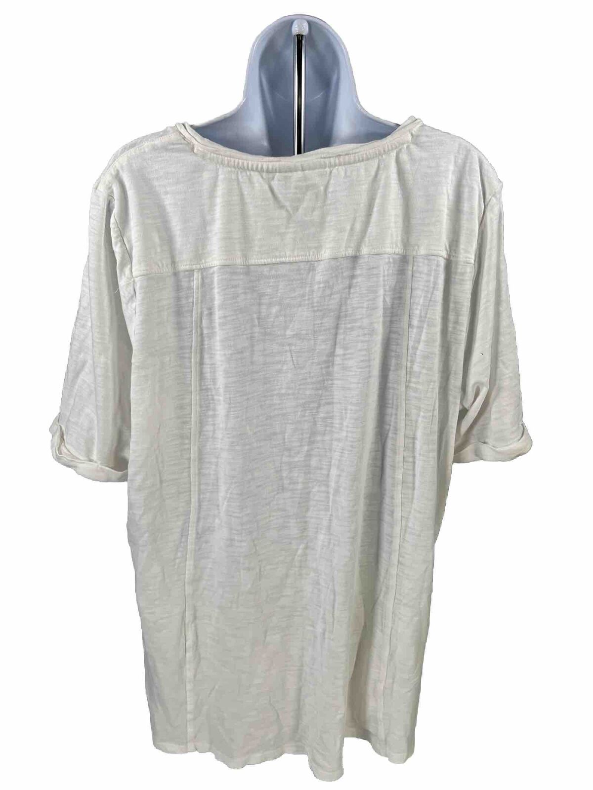 Chico's Women's White Tropical Print V-Neck T-Shirt - 3/US XL