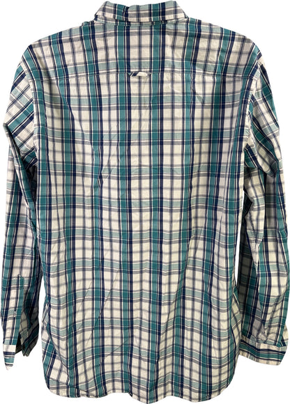 Vince Men’s White/Blue Plaid Long Sleeve Button Up Shirt - XXL