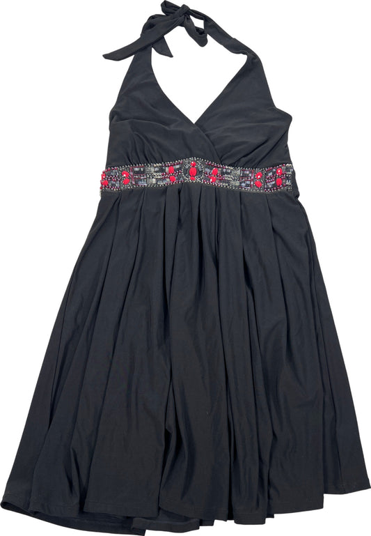 White House Black Market Women’s Black Beaded Front Halter Tie Dress - 4