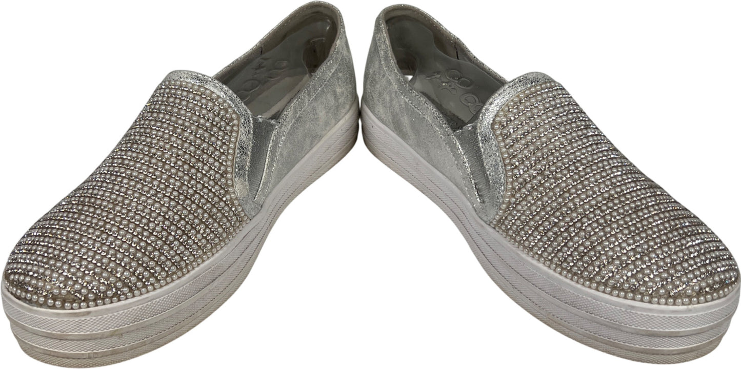Skechers Women’s Silver Metallic Shiny Dancer Street Loafer Shoes - 8.5