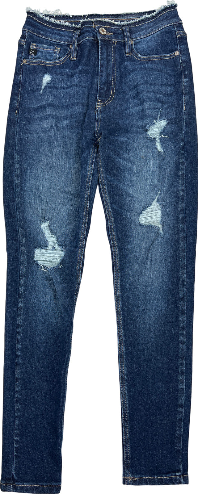 Kancan Women’s Dark Wash Estilo Distressed Skinny Leg Denim Jeans - 3/25