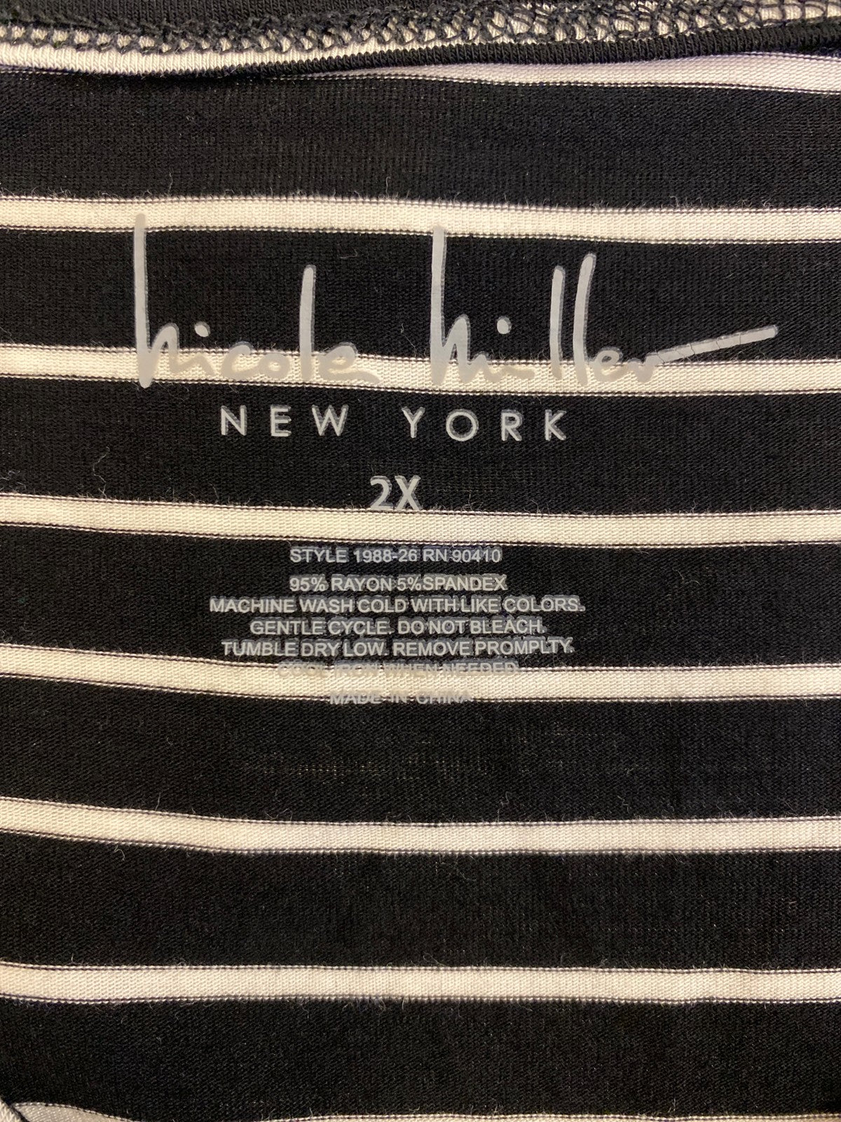 Nicole Miller Women’s Black Striped Short Sleeve T-Shirt - Plus 2X