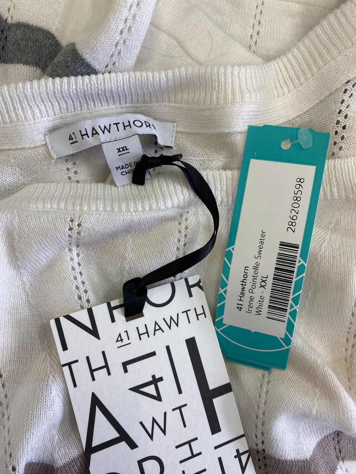 41 Hawthorn Women’s White Thin Knit Irene Pointelle Sweater -XXL