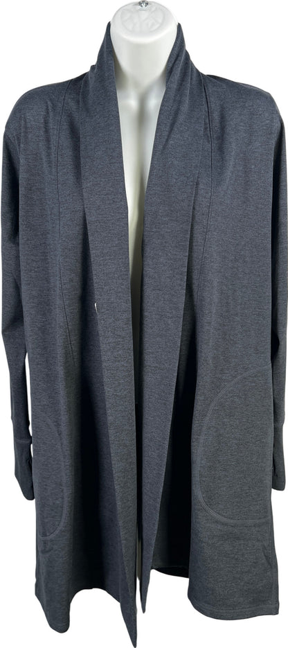 Eddie Bauer Women’s Blue Train Ascent Long Line Twilit Open Wrap Top - M Petite