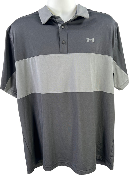 Under Armour Men’s Black/Gray HeatGear Short Sleeve Athletic Polo Shirt - 2XL