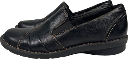 Clarks Women’s Black Leather Slip On Loafer Shoes - 8