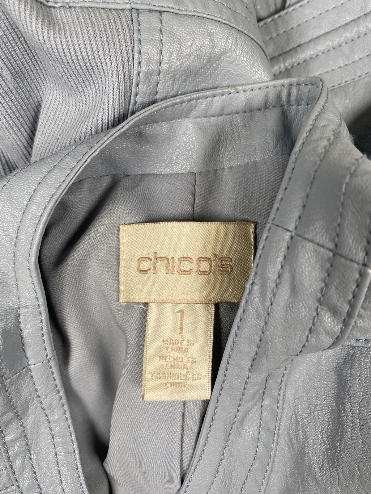 Chico’s Women’s Baby Blue Asymmetrical Zip Moto Jacket - 1/US M