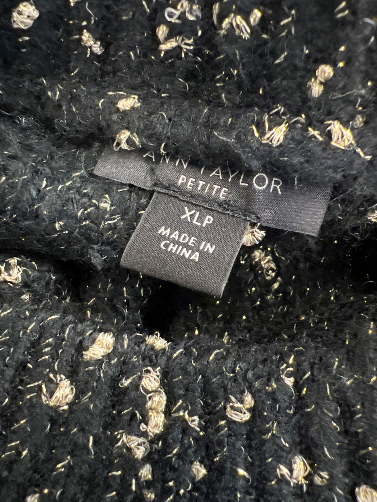 Ann Taylor Women’s Black/Gold Metallic Long Sleeve Sweater Dress - XL Petite