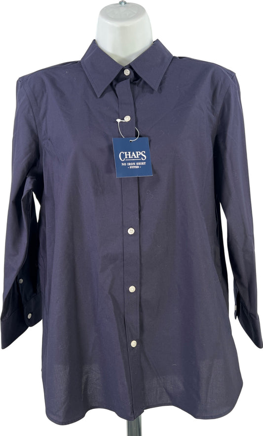 Chaps Women’s Blue 3/4 Sleeve No Iron Button Up Shirt - L