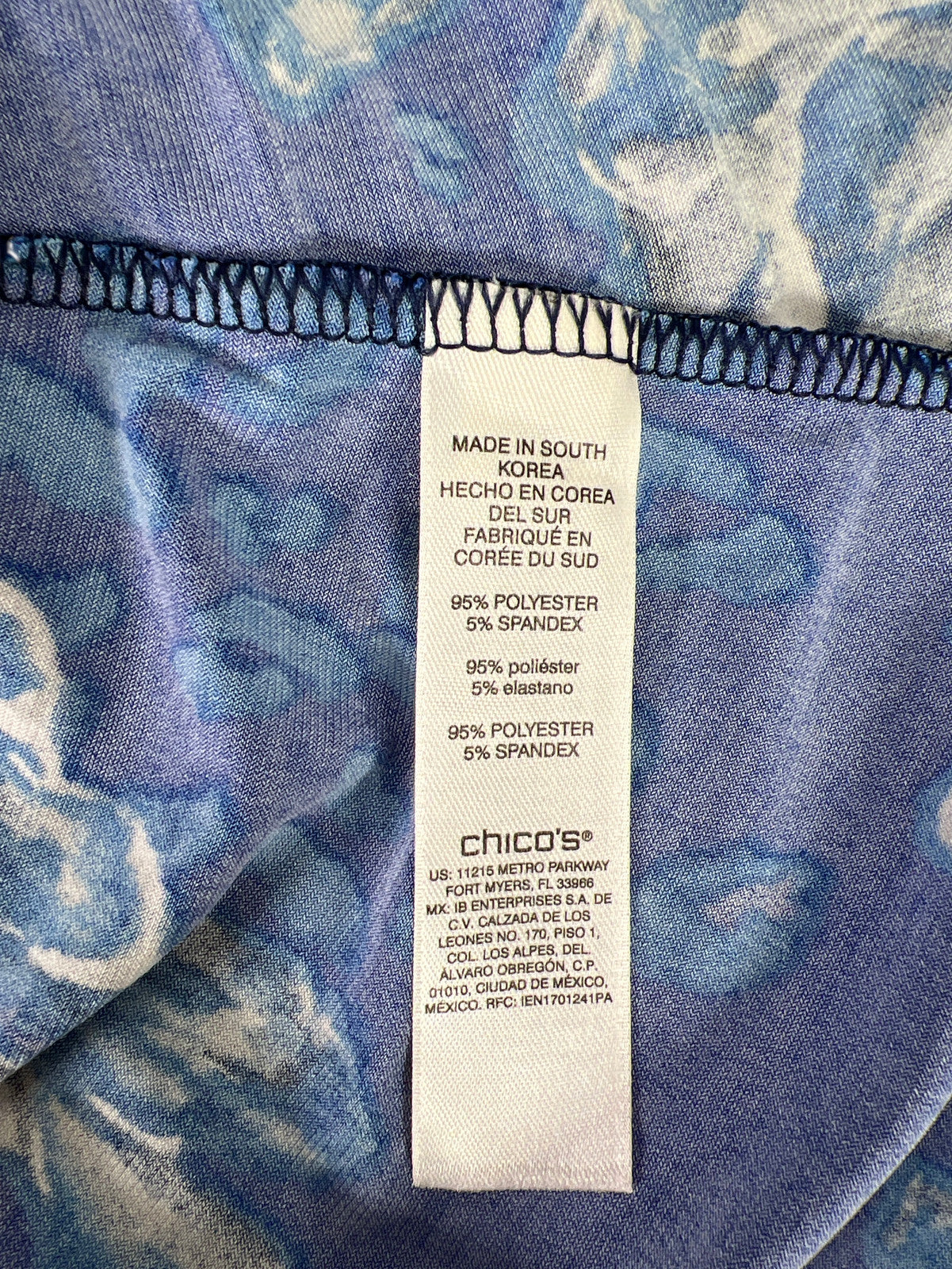 Chico’s Women’s Blue Floral 3/4 Sleeve Blouse - 0/S