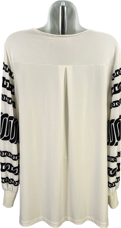 Chico’s Women’s White/Black Long Sleeve Cuffed Sleeve Blouse - 1/US M