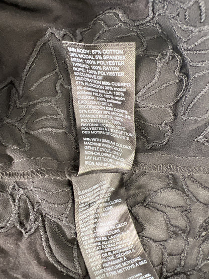 White House Black Market Women’s Black Short Embroidered Sleeve T-Shirt - L