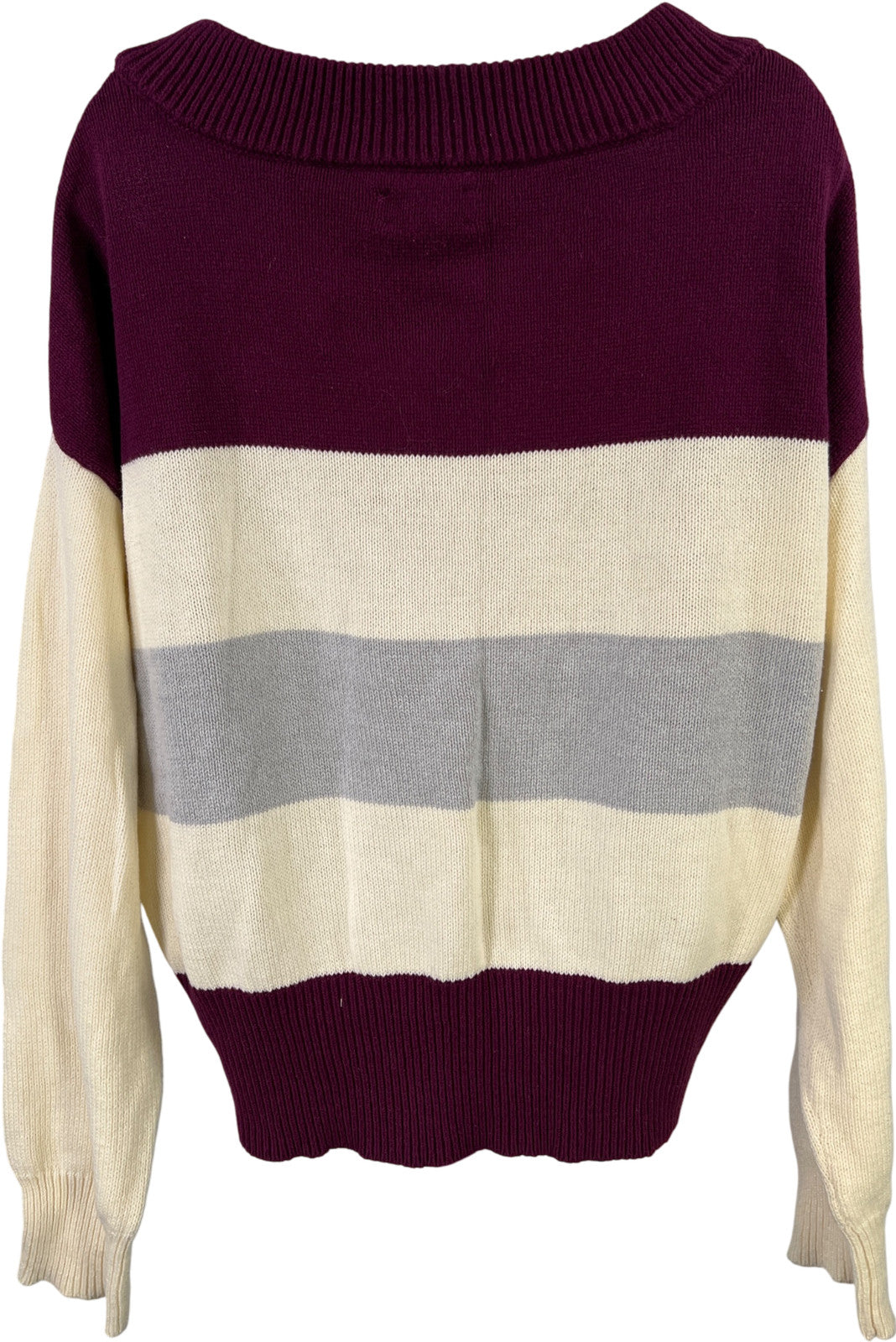 Lucky Brand Women’s Ivory/Purple Striped Long Sleeve Knit Sweater - L
