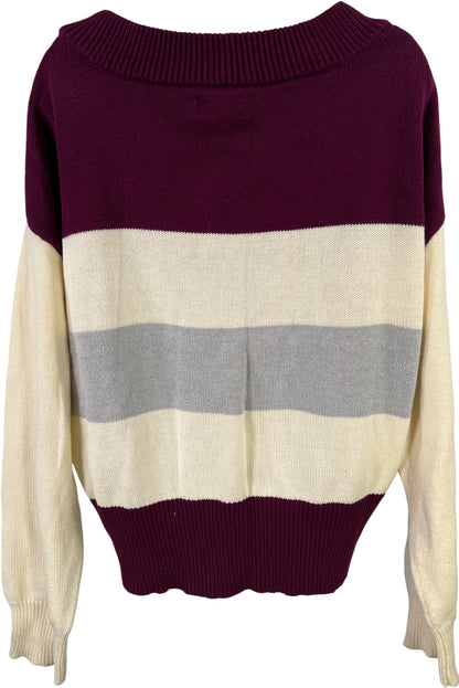 Lucky Brand Women’s Ivory/Purple Striped Long Sleeve Knit Sweater - L