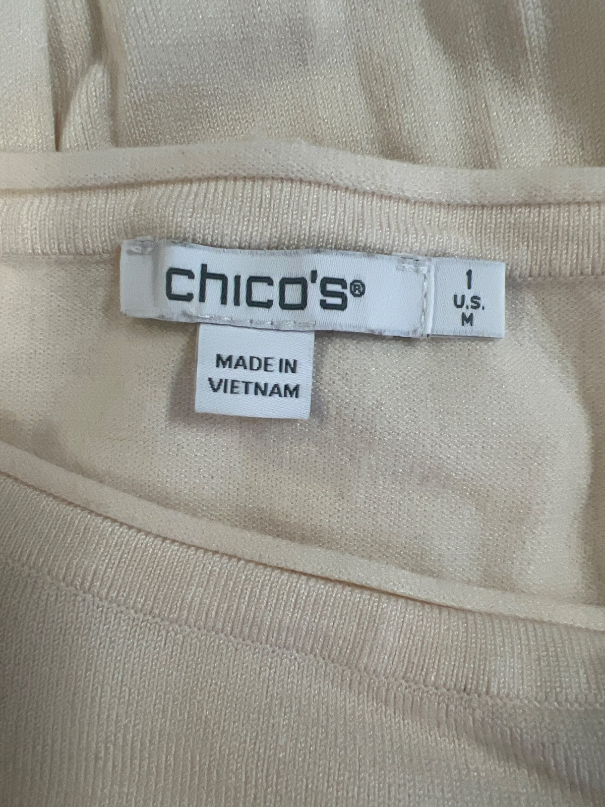 Chico’s Women’s Ivory White Long Sleeve Pocket Front Sweater Shirt - 1/US M