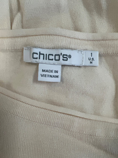 Chico’s Women’s Ivory White Long Sleeve Pocket Front Sweater Shirt - 1/US M