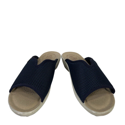 Fly Flot Women's Blue Textured Slip On Wedge Sandals - 39/ US 8