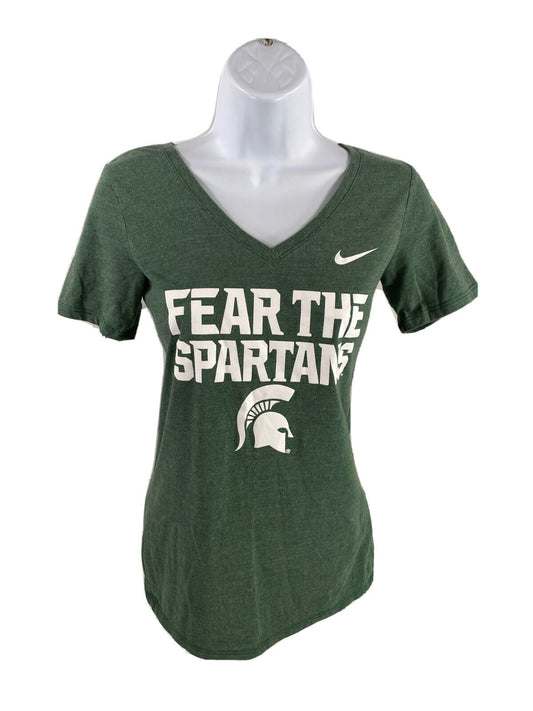 Nike Women's Green MSU Spartans Short Sleeve V-Neck T-Shirt - XS