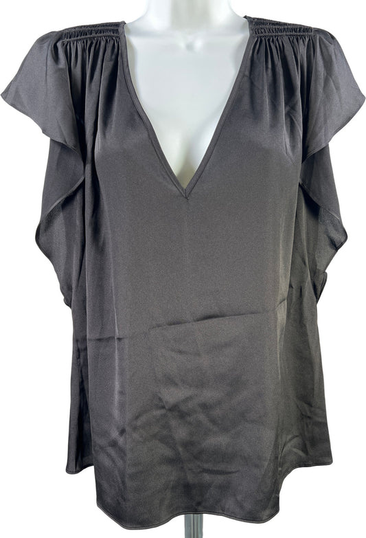 White House Black Market Women’s Black Satin Short Sleeve V-Neck Blouse - S