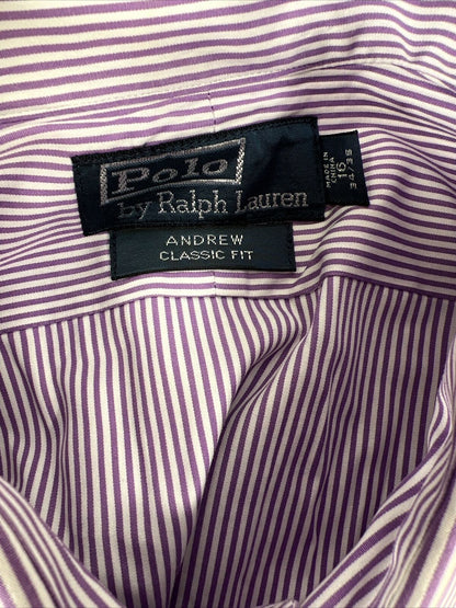 Polo Ralph Lauren Mens Purple Striped Andrew Classic Fit Dress Shirt - 16/ 34/35