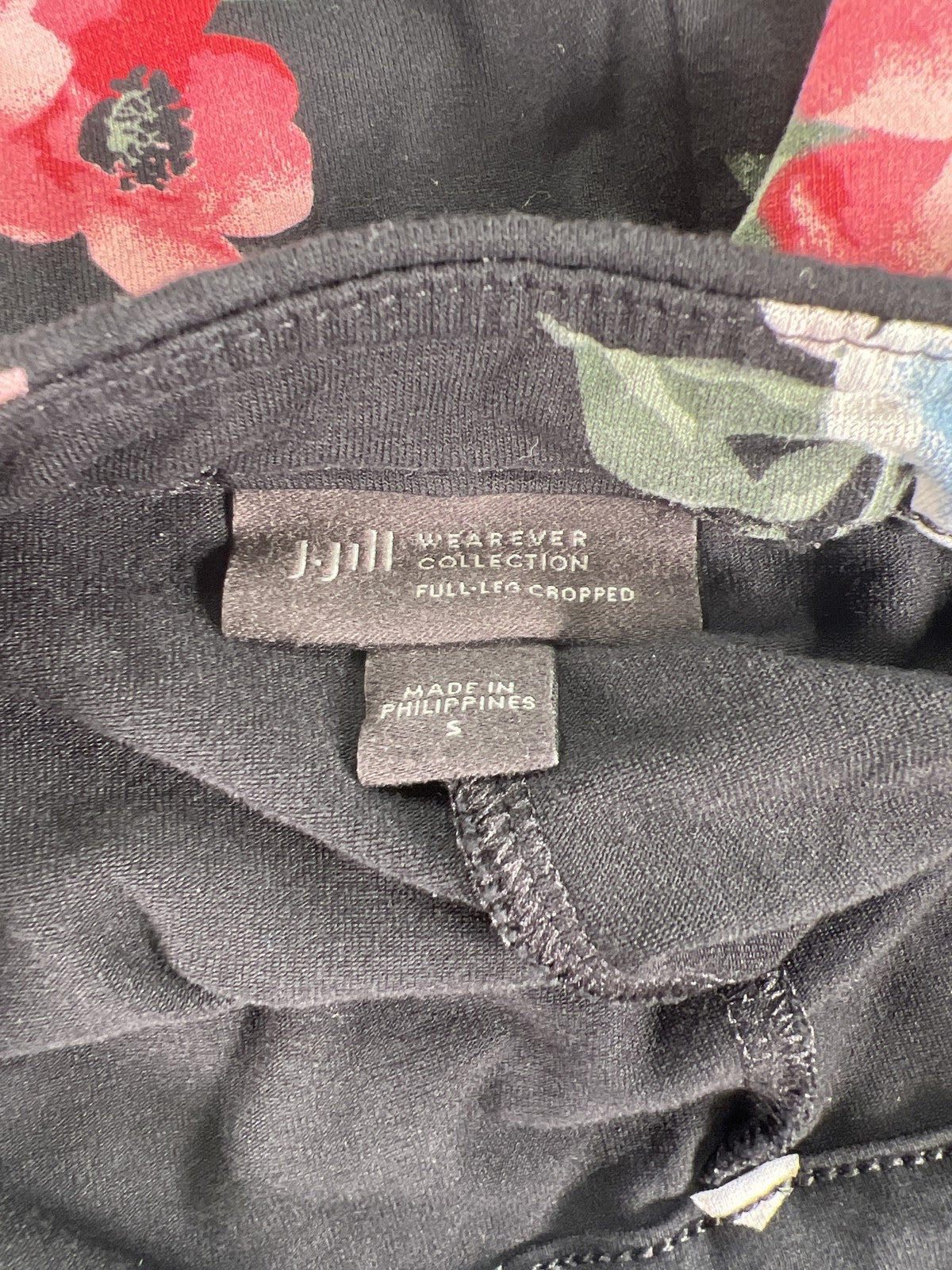 J.Jill Wearever Collection Womens Black Floral Full Leg Cropped Pull On Pants -S