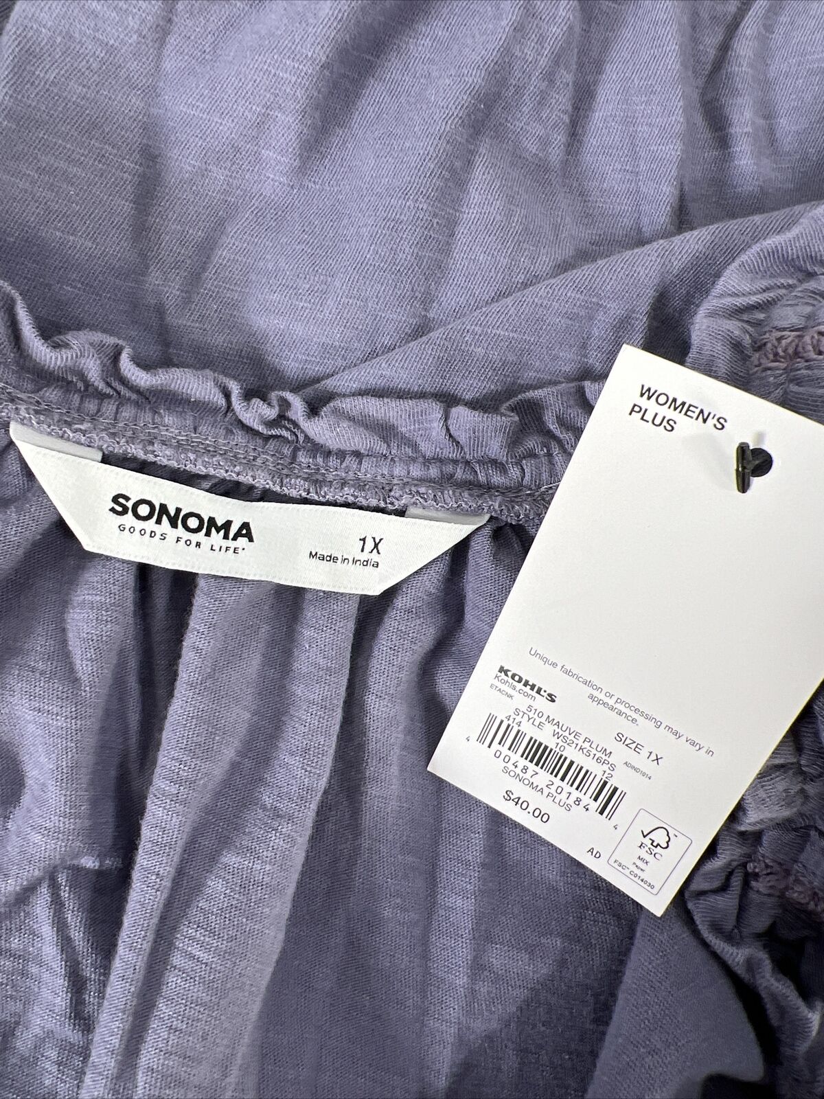 NEW Sonoma Women's Purple Short Sleeve Tassel Front Blouse - 1X Plus