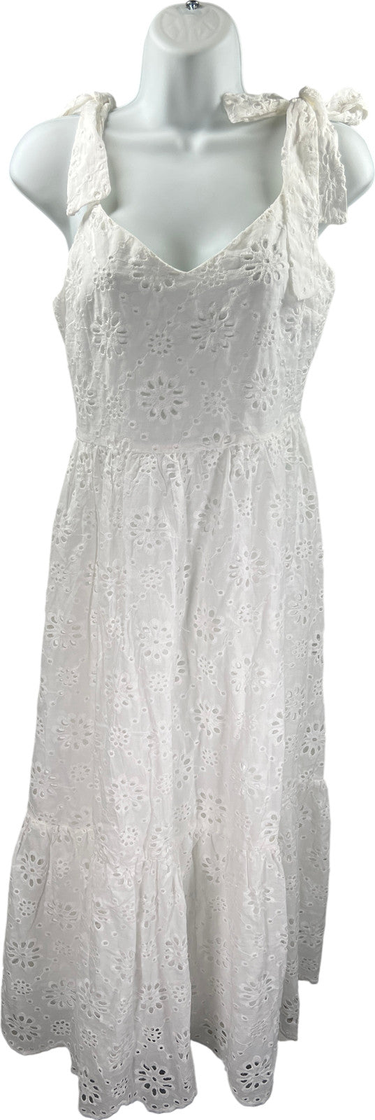 NEW Lulu’s Women’s White Tie Strap. Sleeveless Eyelet Midi Dress - S